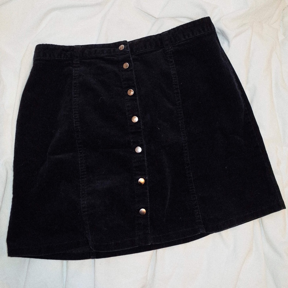 80s inspired corduroy button front skirt